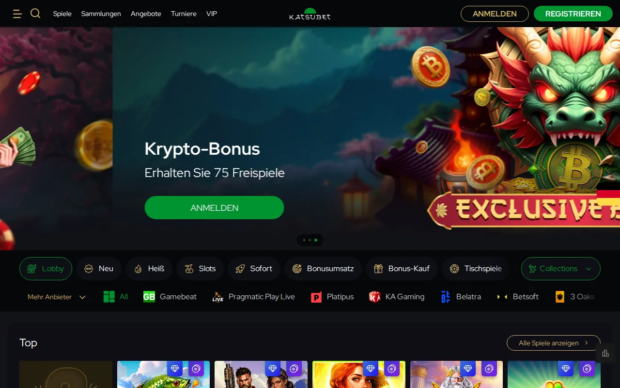 Startseite von katsubet.com (Screenshot)